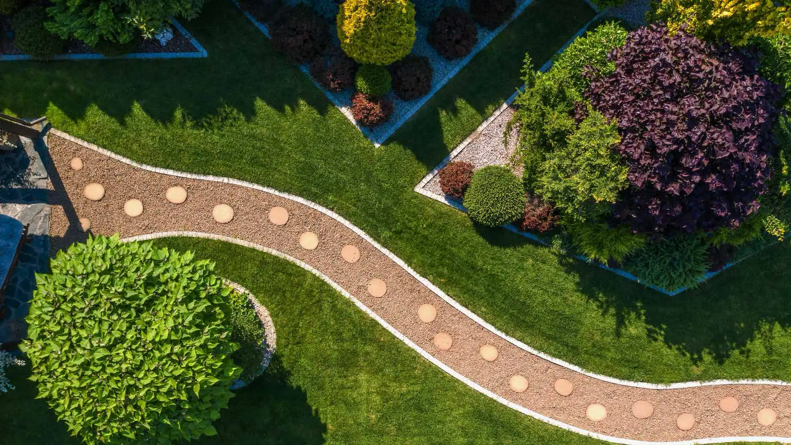 Aerial view of landscaped garden pathways and planting at Godrej Verdania Estate, Indore