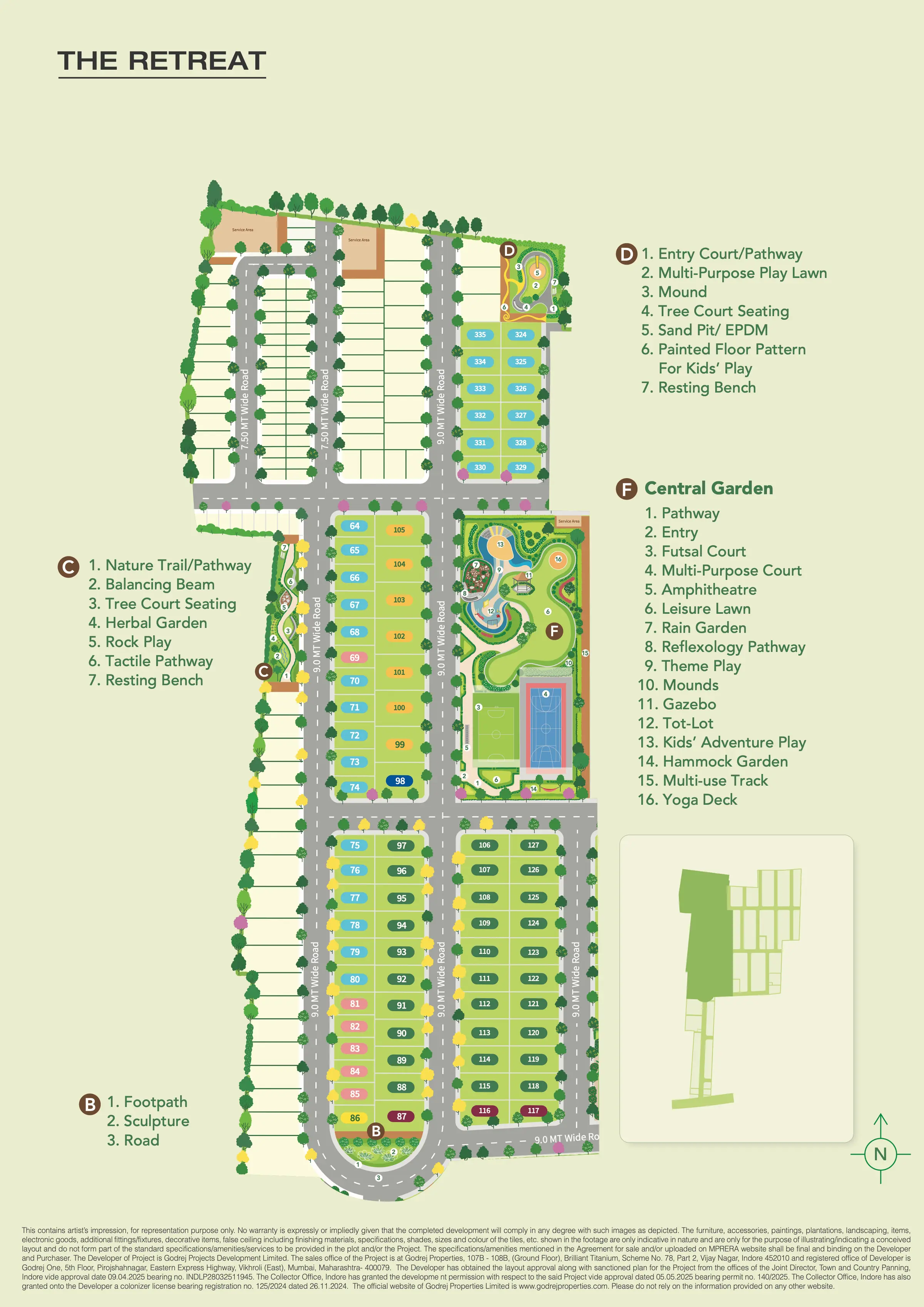The Retreat pocket park landscape plan at Godrej Verdania Estate, Indore