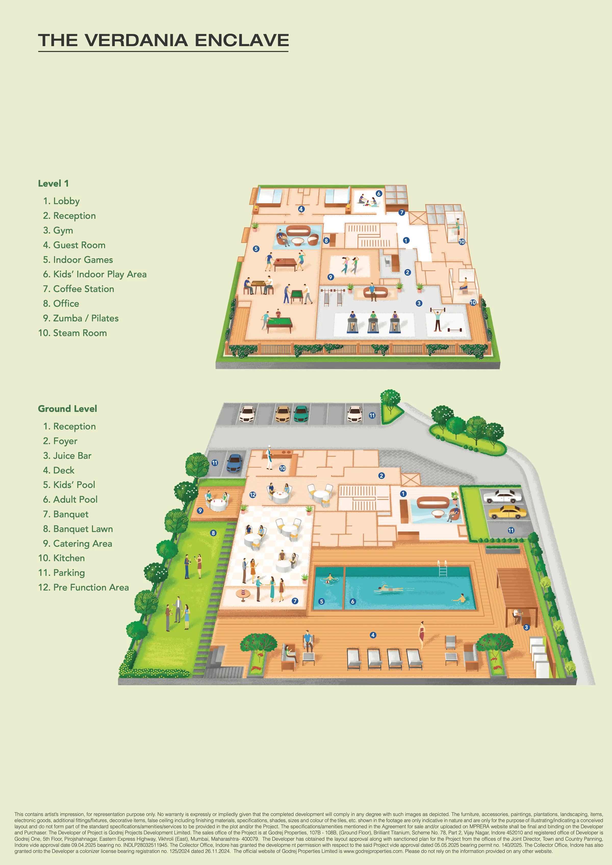 The Verdania Enclave clubhouse floor plans, ground level and Level 1, Godrej Verdania Estate, Indore
